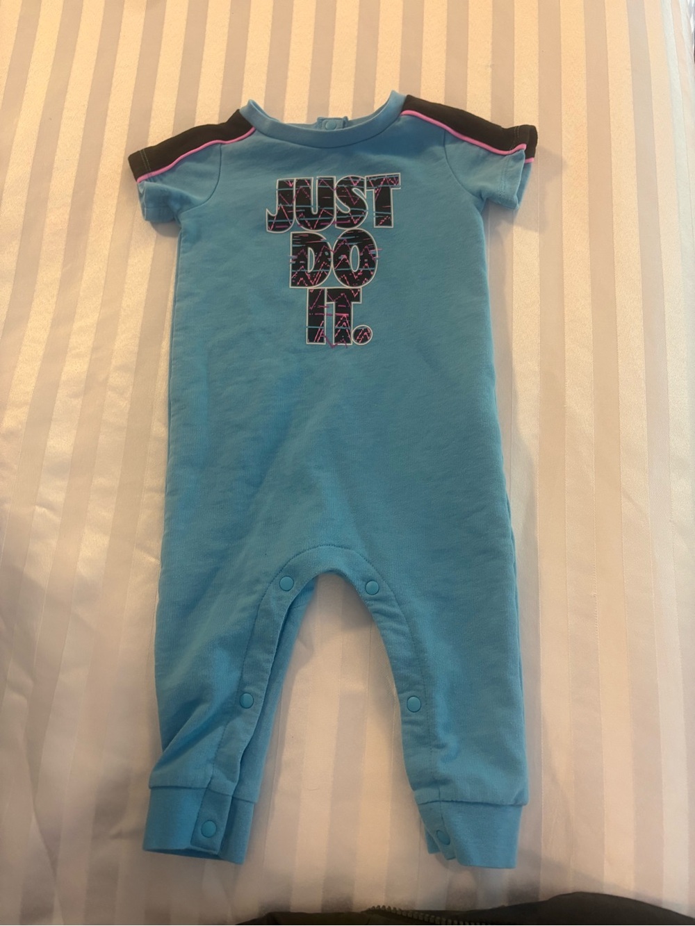 Nike Teal Blue One-Piece Footie with Black Shoulders & Pink Trim